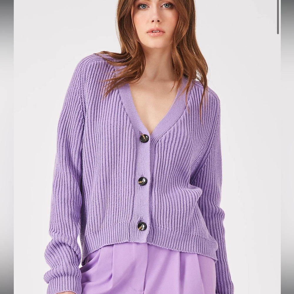 GREY/VEN THE OLIPHANT RADIANT ORCHID COMBED COTTON RIBBED CARDIGAN SZ M